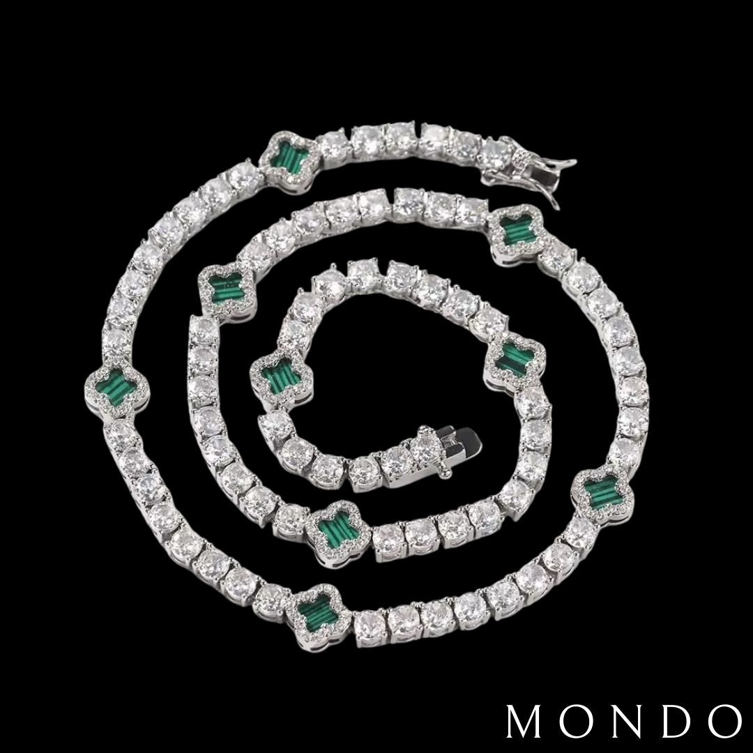 שרשרת טניס תלתן - זהב לבן