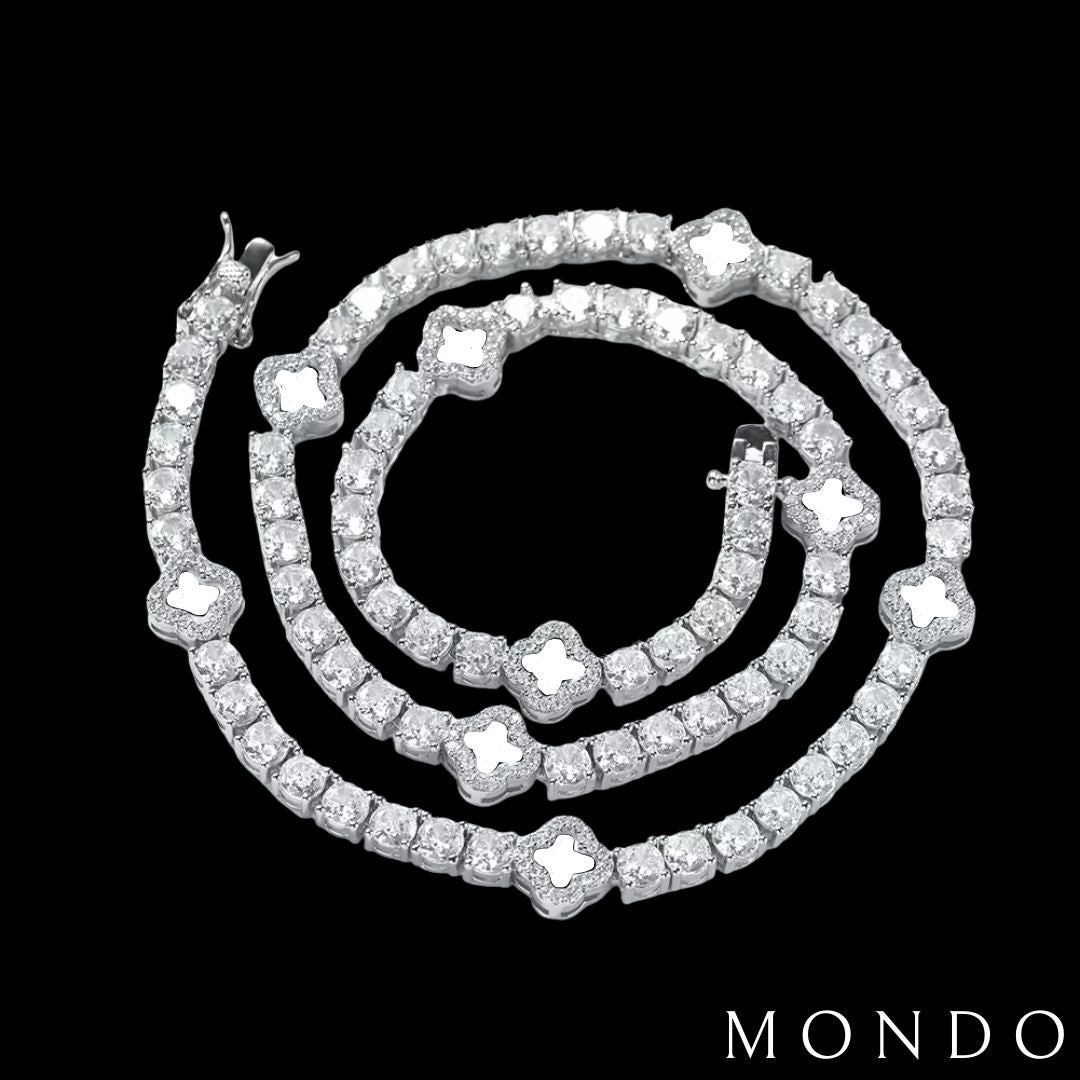 שרשרת טניס תלתן - זהב לבן