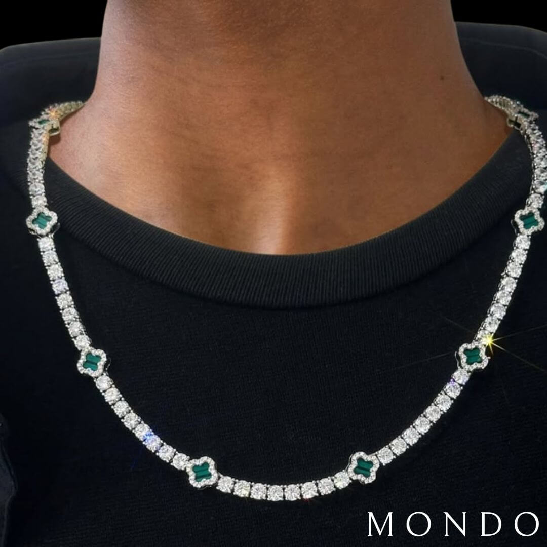 שרשרת טניס תלתן - זהב לבן