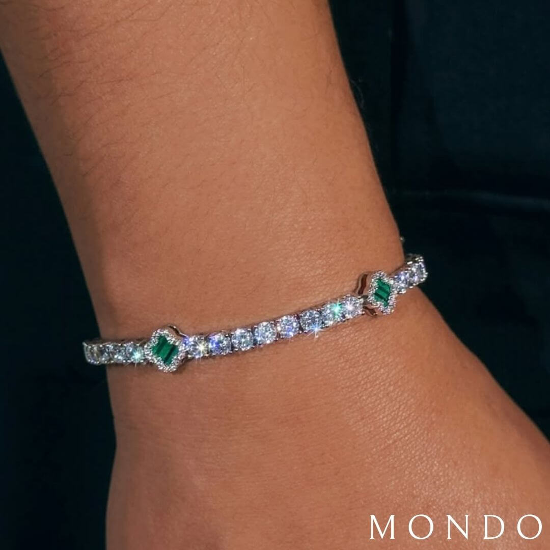 צמיד טניס תלתן - זהב לבן