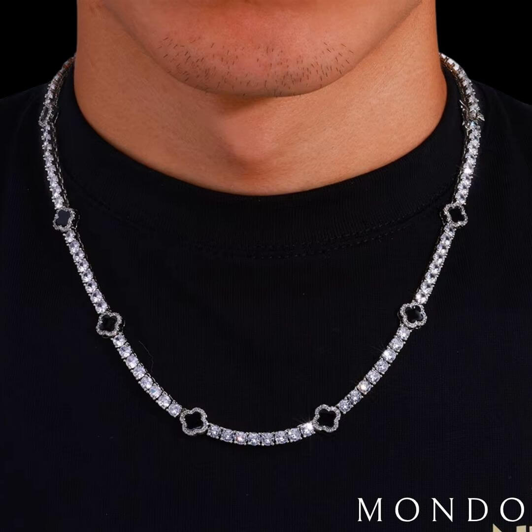 שרשרת טניס תלתן - זהב לבן