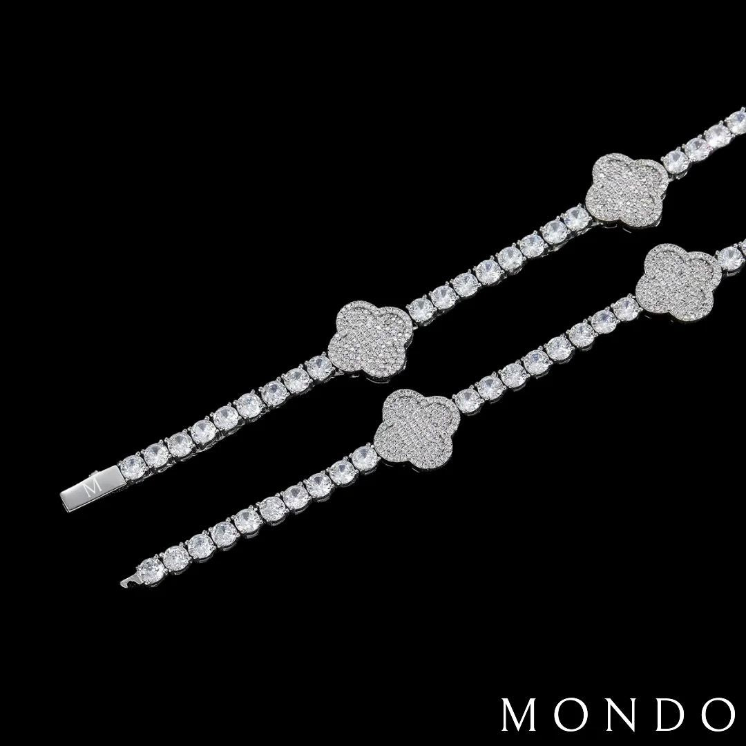 צמיד טניס תלתן משובץ - זהב 18 קראט