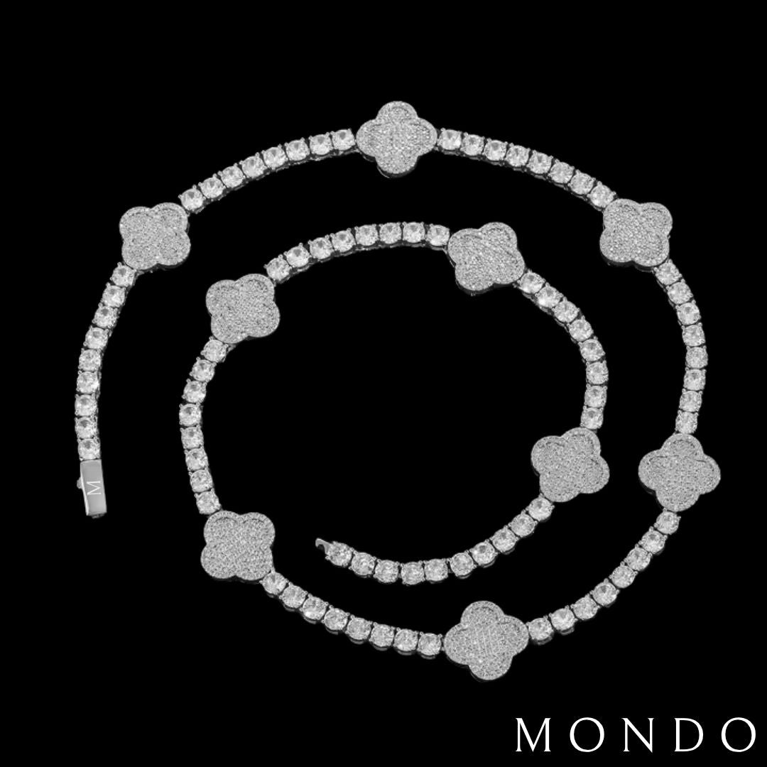 שרשרת טניס תלתן משובץ - זהב 18 קראט