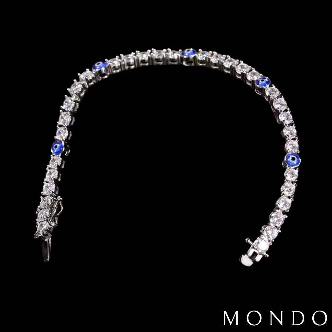 צמיד טניס עין כחולה - זהב לבן