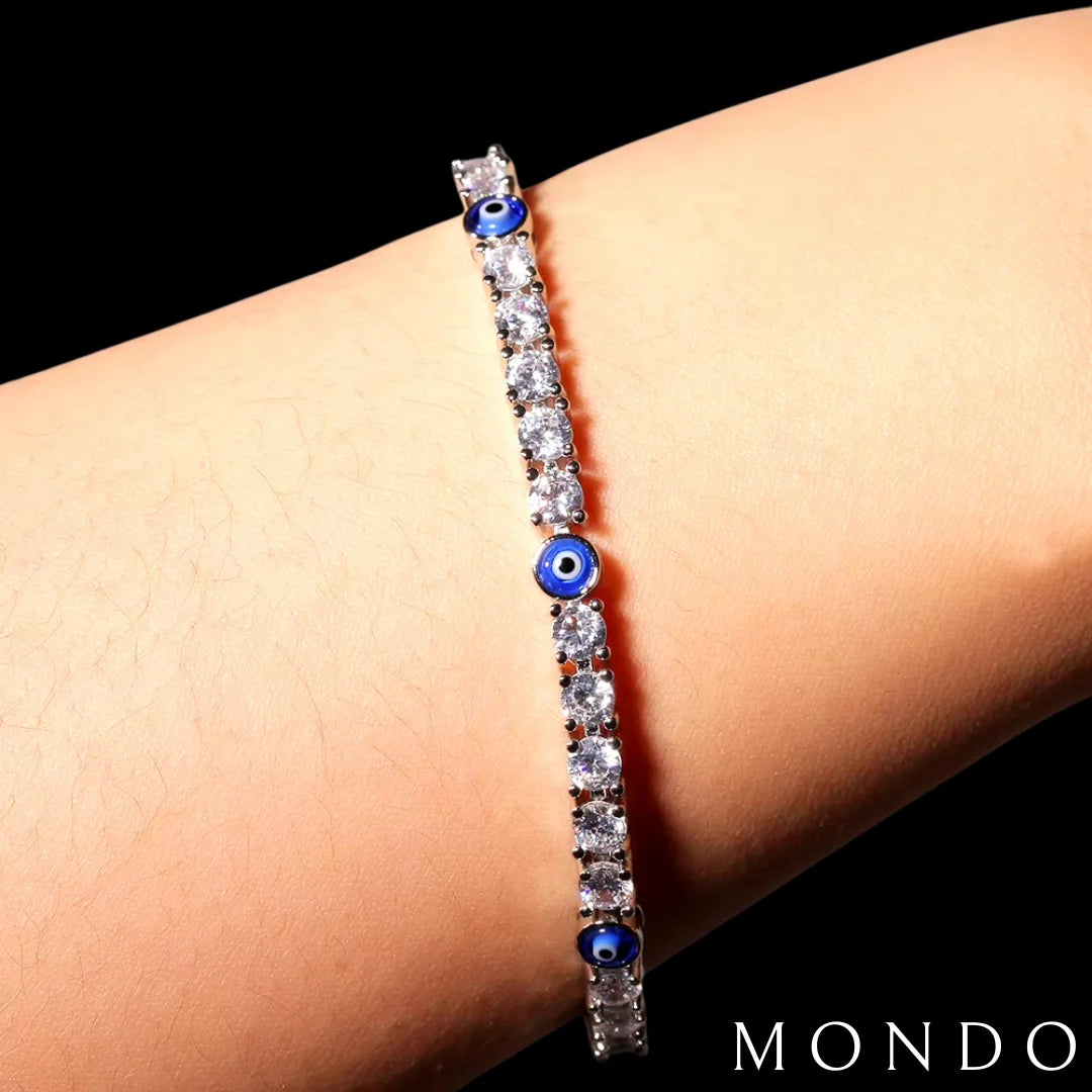 צמיד טניס עין כחולה - זהב לבן