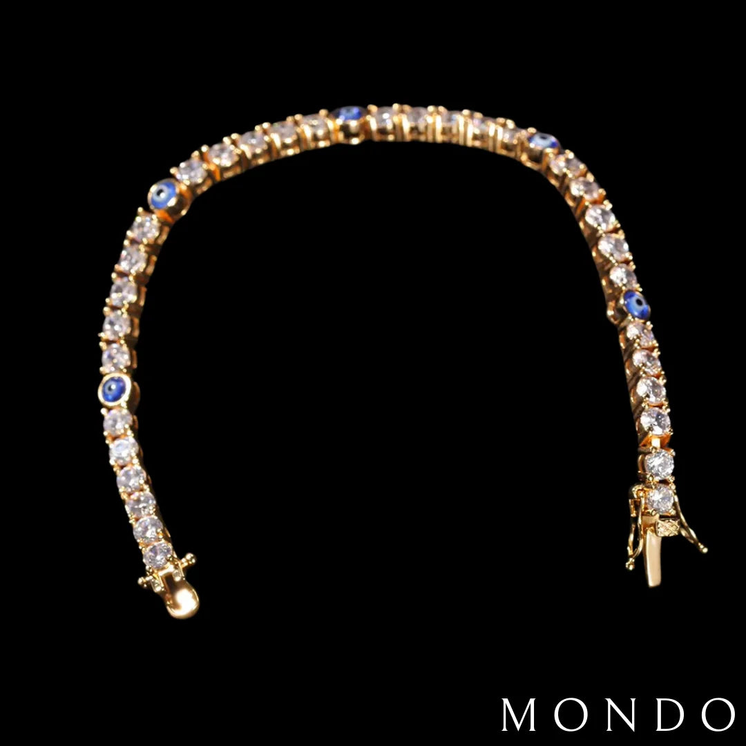 צמיד טניס עין כחולה - זהב 18 קראט