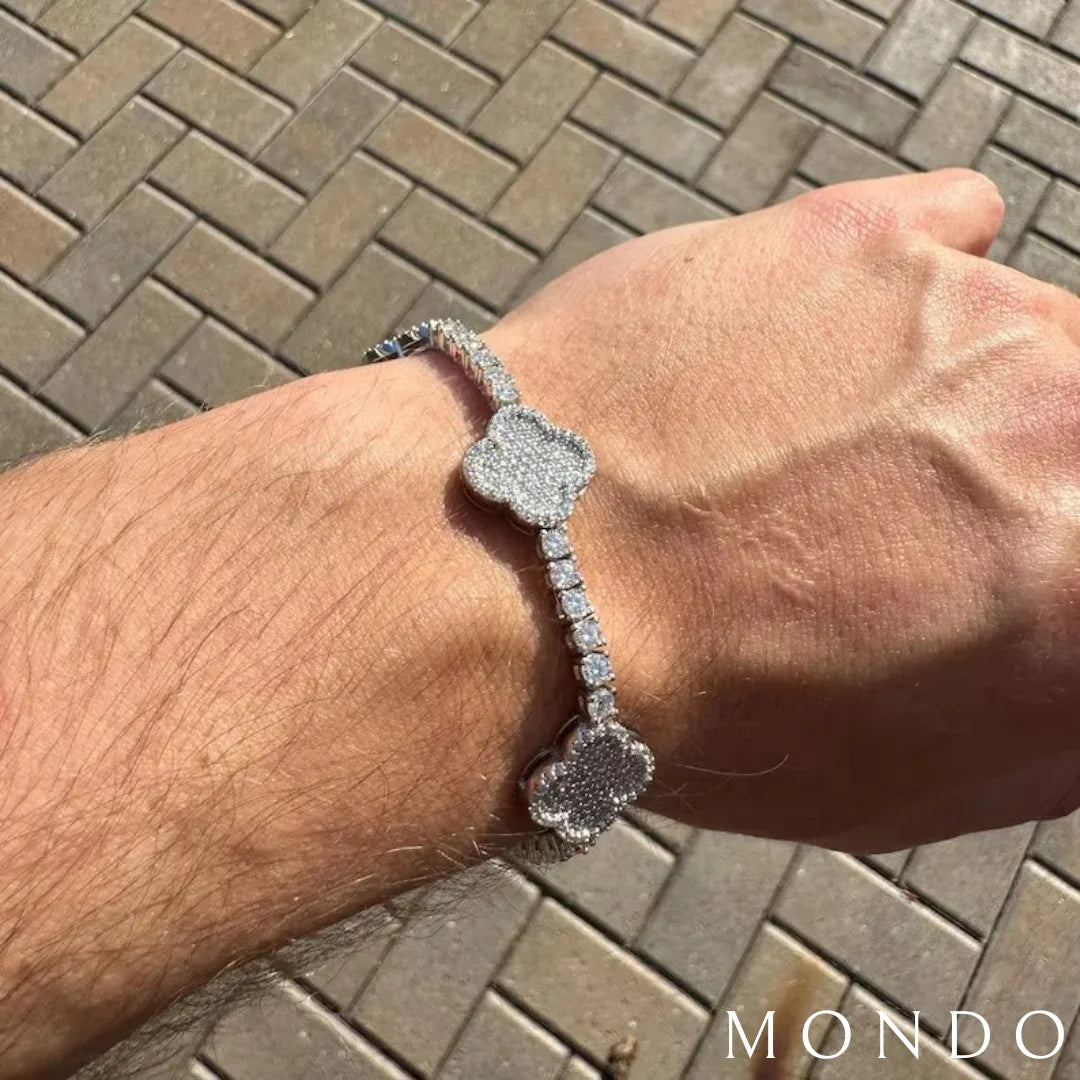 צמיד טניס תלתן משובץ - זהב 18 קראט