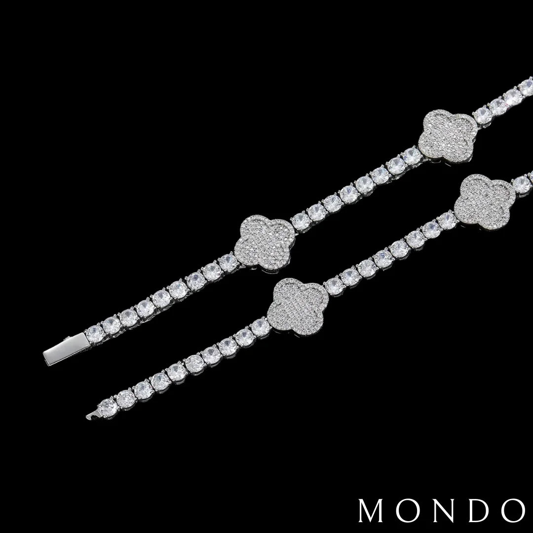 שרשרת טניס תלתן משובץ - זהב 18 קראט