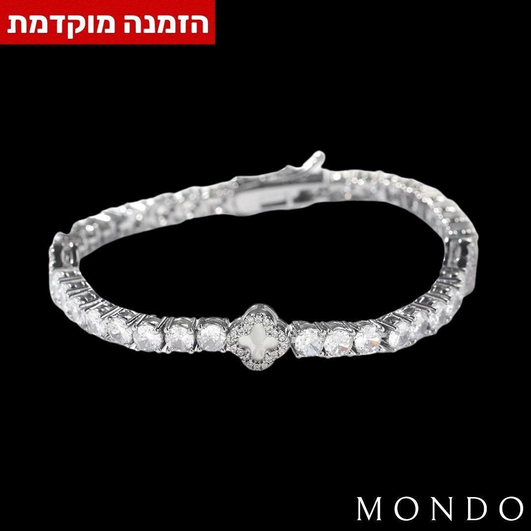 צמיד טניס תלתן לבן - זהב לבן