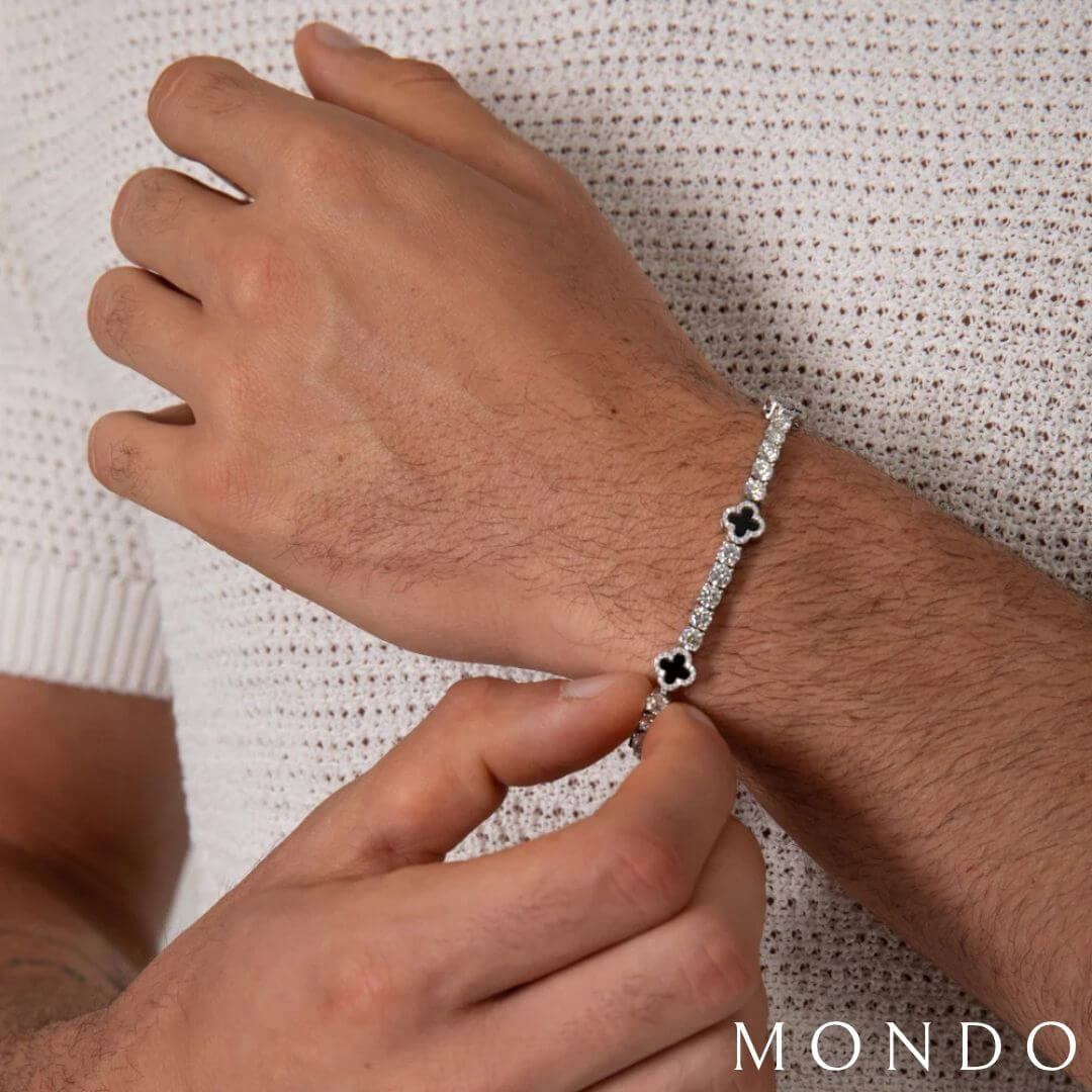 צמיד טניס תלתן - זהב לבן