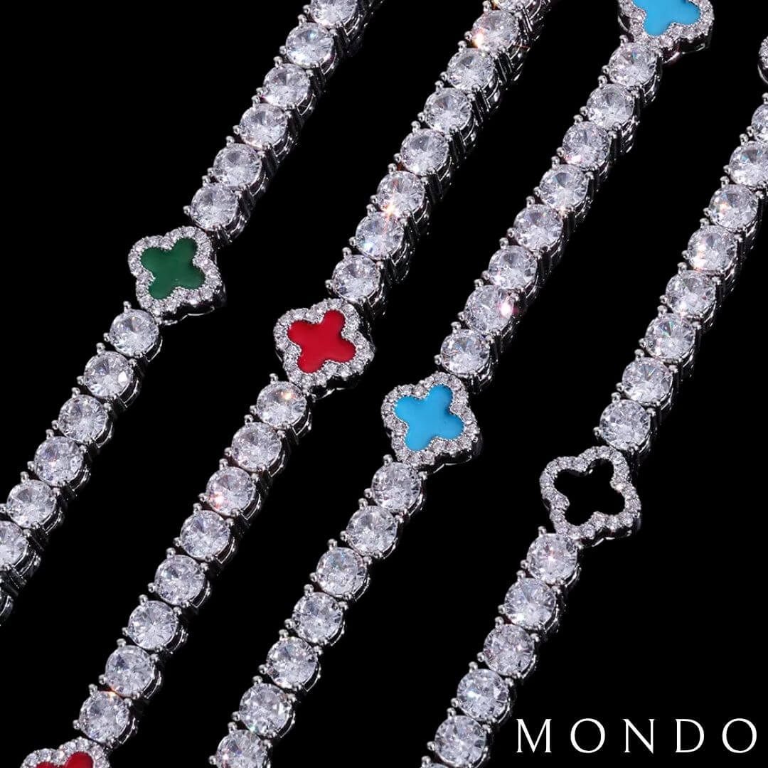 צמיד טניס תלתן - זהב לבן